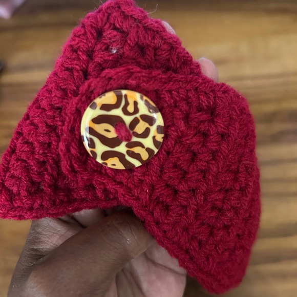 Custom Made handmade Crochet Ear Warmer Headband Set 2 OS Red Cream Flower boho